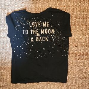 Victoria's Secret Black Sparkly Short Sleeve Screenprint Tee with Gold Accents